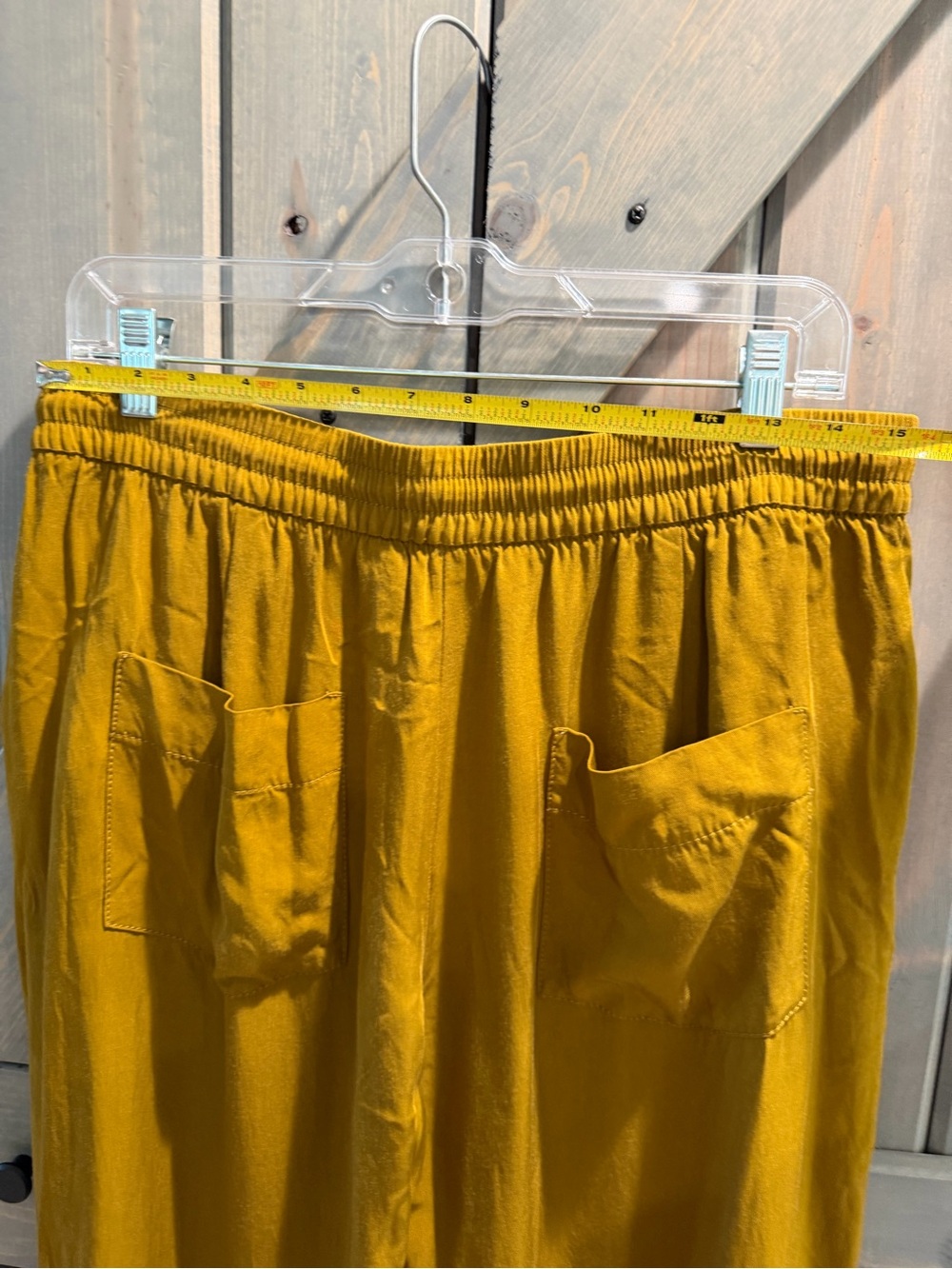 Zara Women’s Large Mustard Satin Wide Leg Pull On Pants Elastic Waist Pockets - Picture 3 of 9